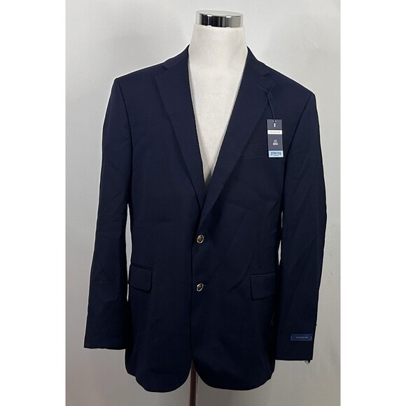 NWT Stafford 46R Classic Fit Hopsack Blazer Wool Blend Navy Gold Two Button - Picture 2 of 7